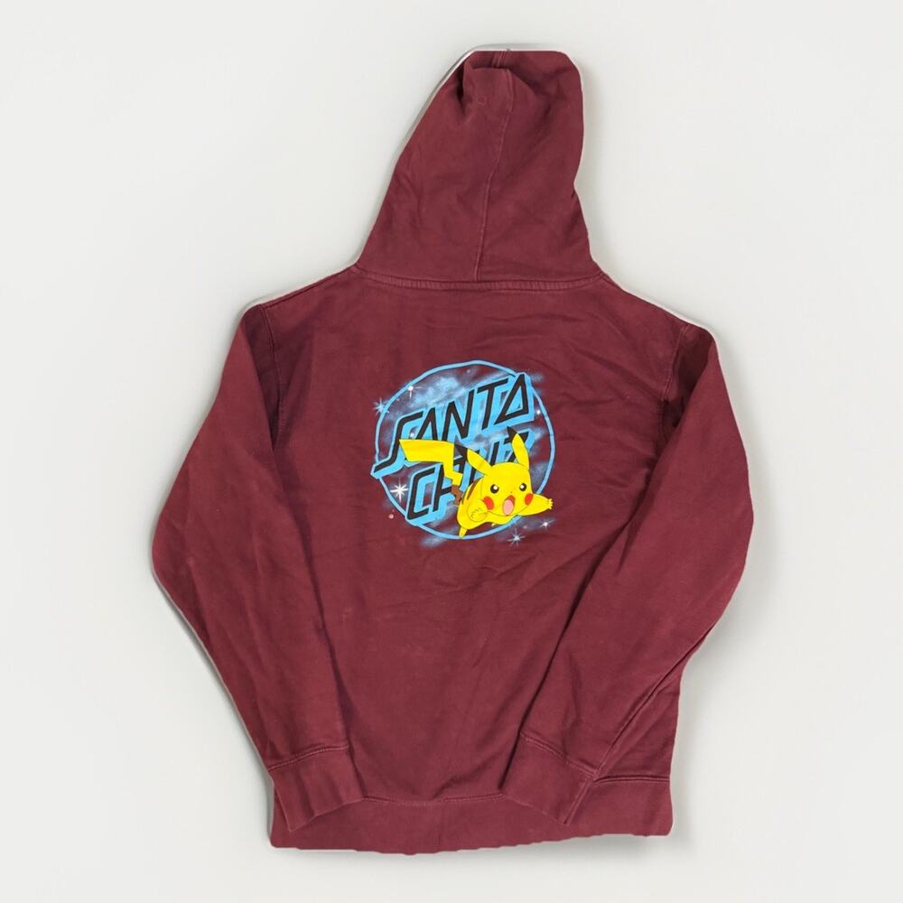 Santa Cruz Pokémon Pikachu Spray Dot Hoodie Sweatshirt Maroon Youth L Rare HTF